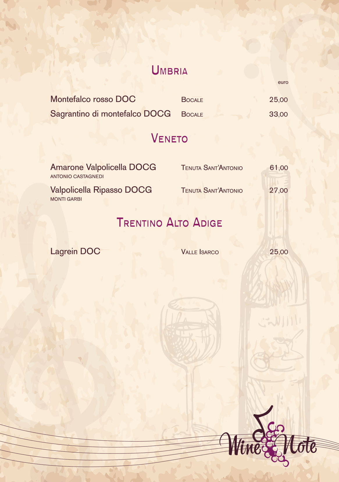 Wine note menu e vini A5-12