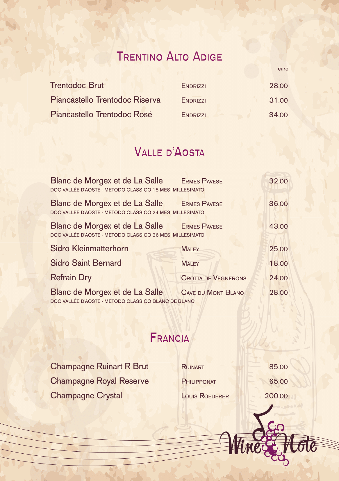 Wine note menu e vini A5-19